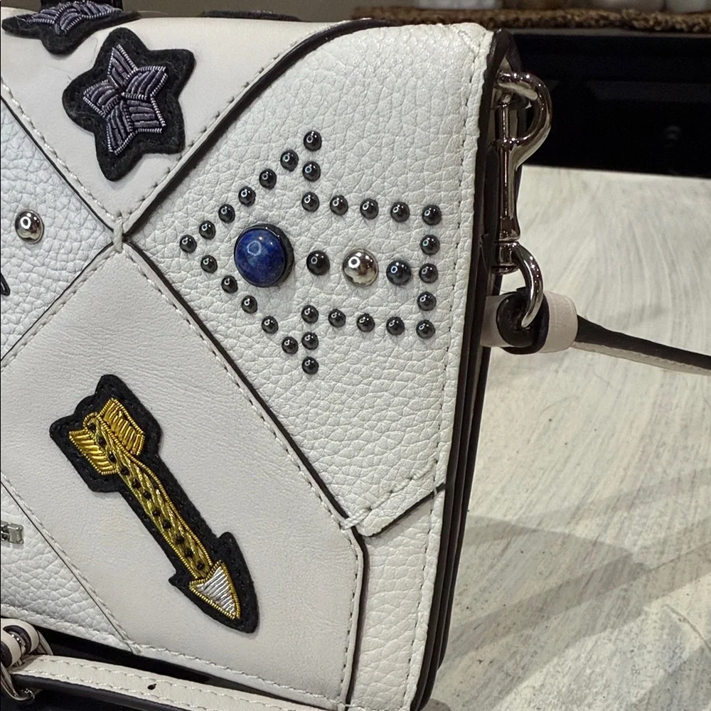 Coach Canyon Quilt White Crossbody Bag with Embellishments-EUC